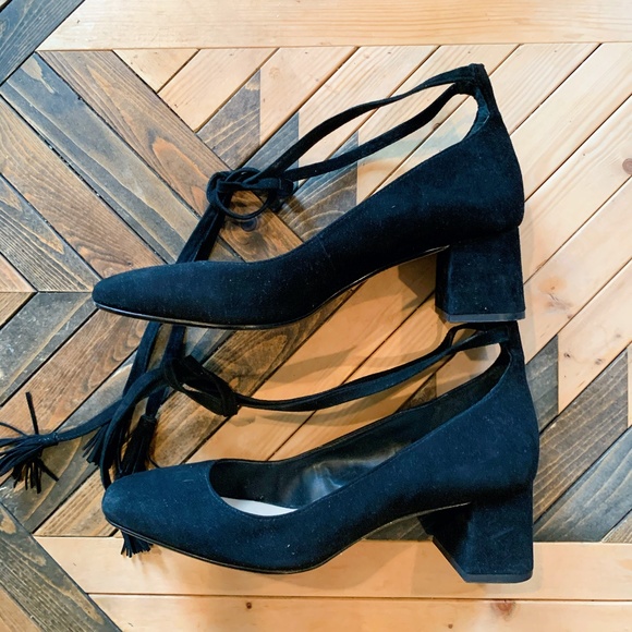 Saks Fifth Suede Ankle Wrap Pumps - Picture 6 of 7